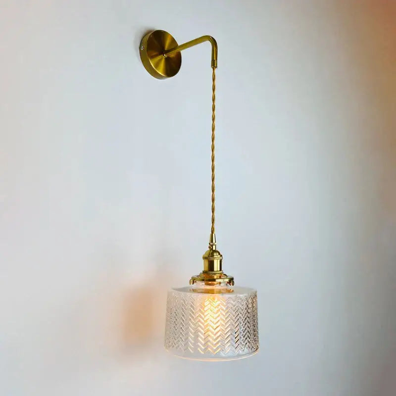 DecorBites glass adjustable wall light with brass finish and clear textured glass shade for bedroom home decor