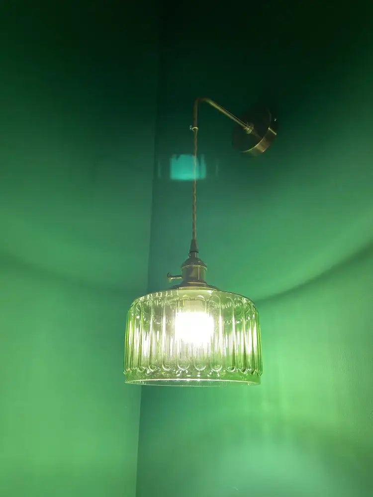 Green ribbed glass pendant wall light with brass hardware decorbites glass adjustable led sconce for home decor