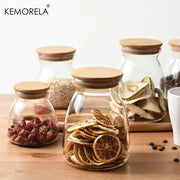 Clear glass airtight canister with natural bamboo lid by decorbites glass airtight for storing dried herbs and citrus slices