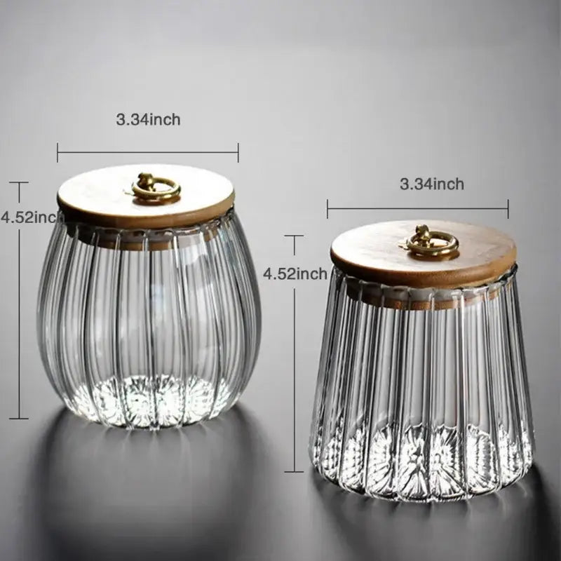 Decorbites glass airtight ribbed storage jars with wooden lid and brass handles for stylish kitchen storage solutions