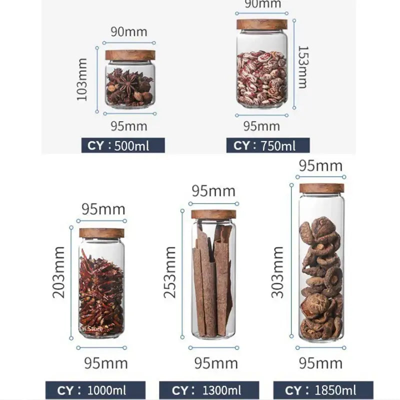 Clear glass airtight canisters with wooden lids in various sizes by DecorBites glass airtight for versatile kitchen storage