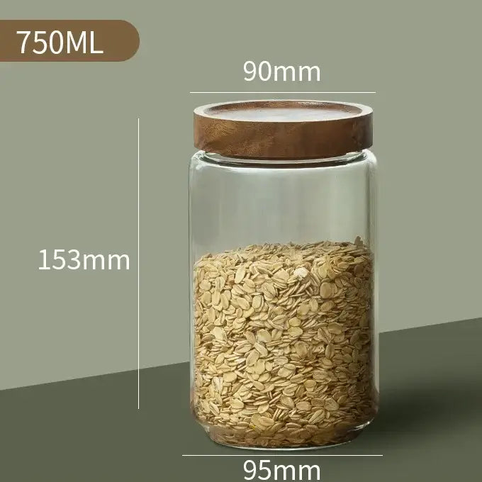 Decorbites glass airtight canister with wooden lid filled with rolled oats for versatile kitchen storage solution