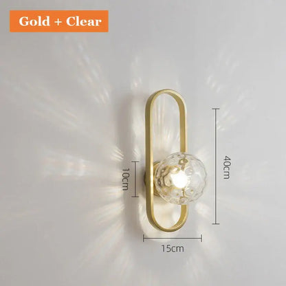 Gold-toned decorbites glass aisle wall lamp with clear faceted glass globe for post-modern indoor lighting decor