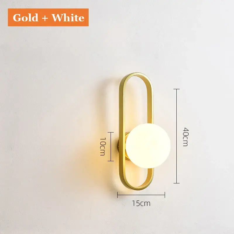 Gold-toned decorbites glass aisle wall lamp with white frosted glass globe for post-modern indoor decoration