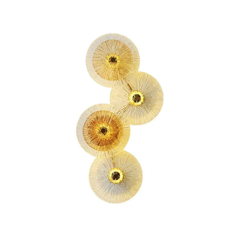 DecorBites™ glass aisle modern wall light featuring golden translucent glass lanterns with radiating filaments and dark accents