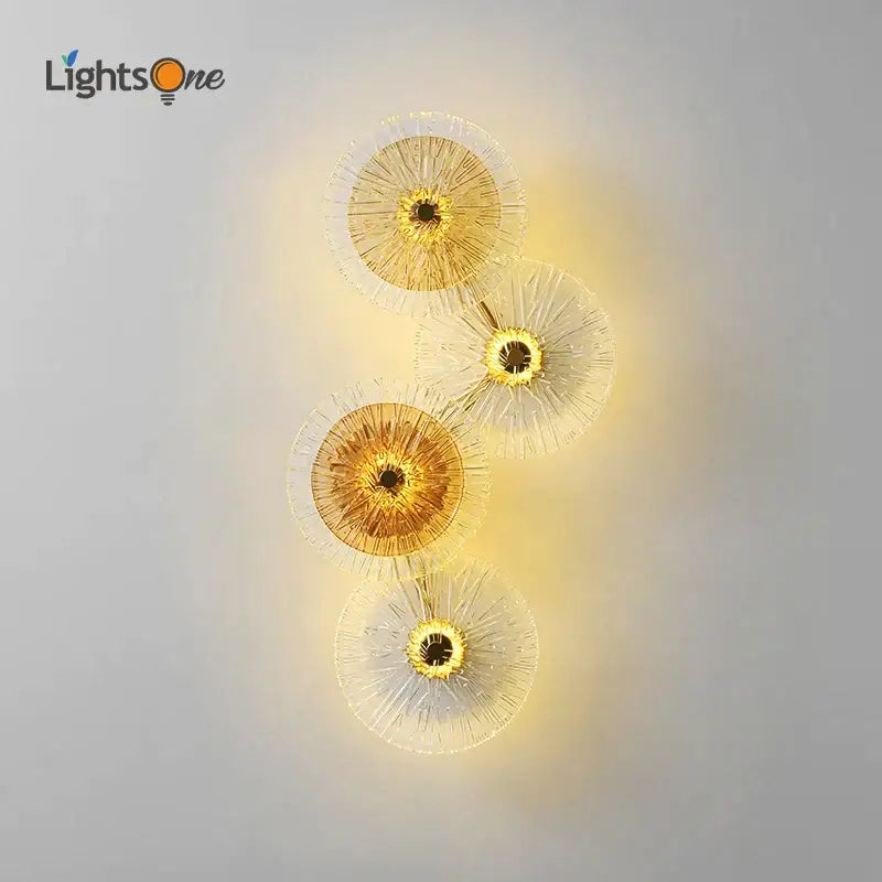 Gold-toned fiber optic decorbites glass aisle wall light with modern flower-like design for living room wall lamp