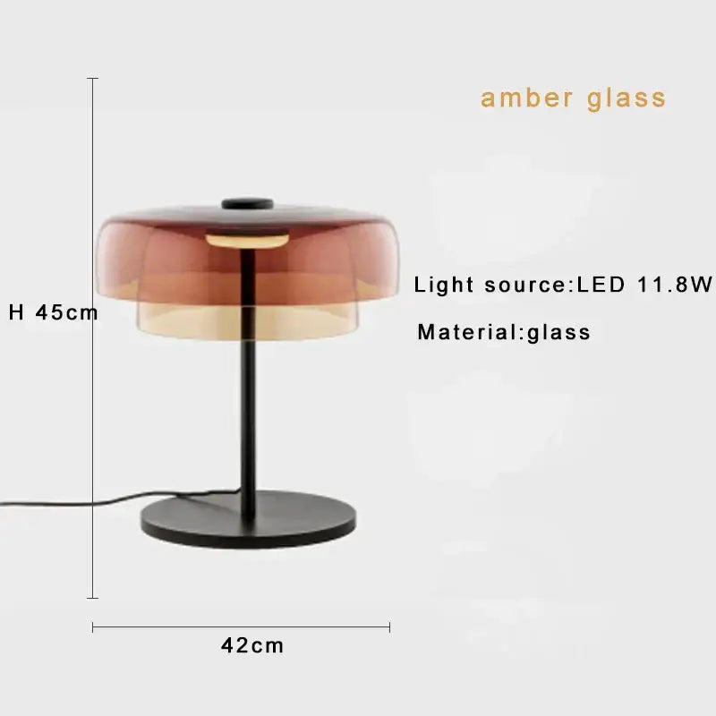 DecorBites glass amber green led table lamp with layered amber glass shade and black metal base for bedroom and living room decor