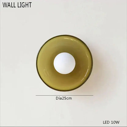 Olive-green glass wall light with 25cm diameter and led bulb by decorbites glass amber green table lamp for bedroom decor