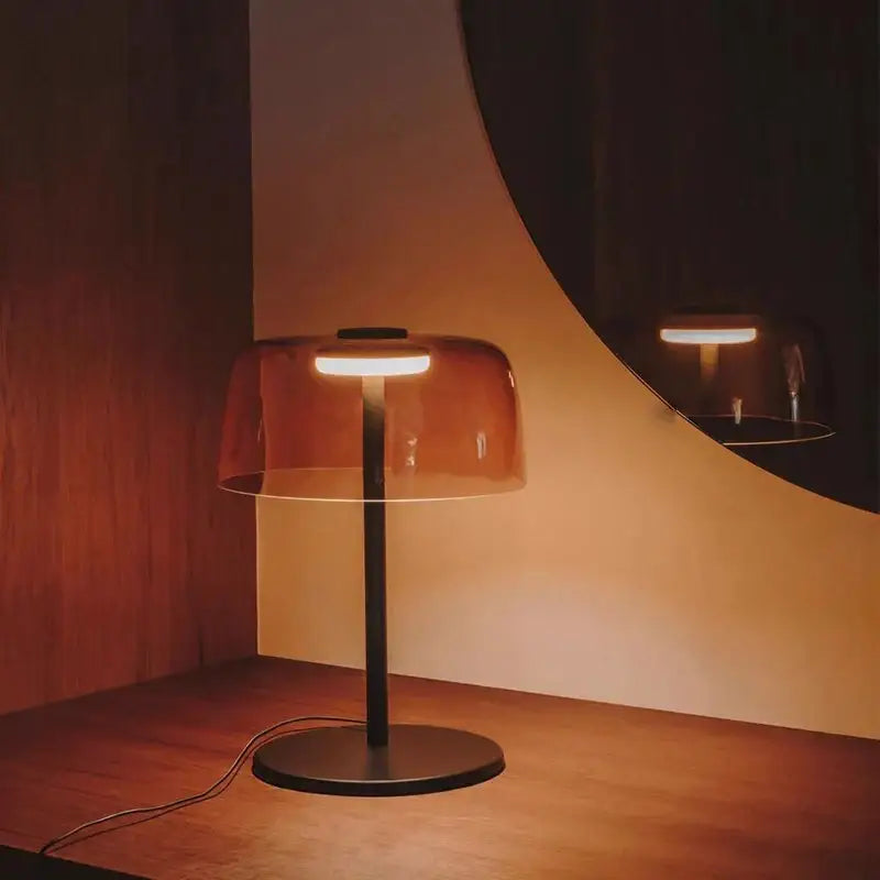 DecorBites glass amber green table lamp with warm amber glass and sleek black metal base for bedroom or living room decor