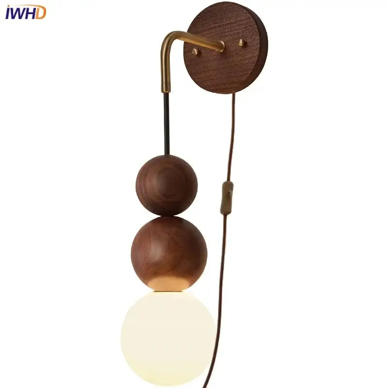 Modern decorbites™ glass and wood adjustable wall light with circular wooden backplate and frosted glass globe