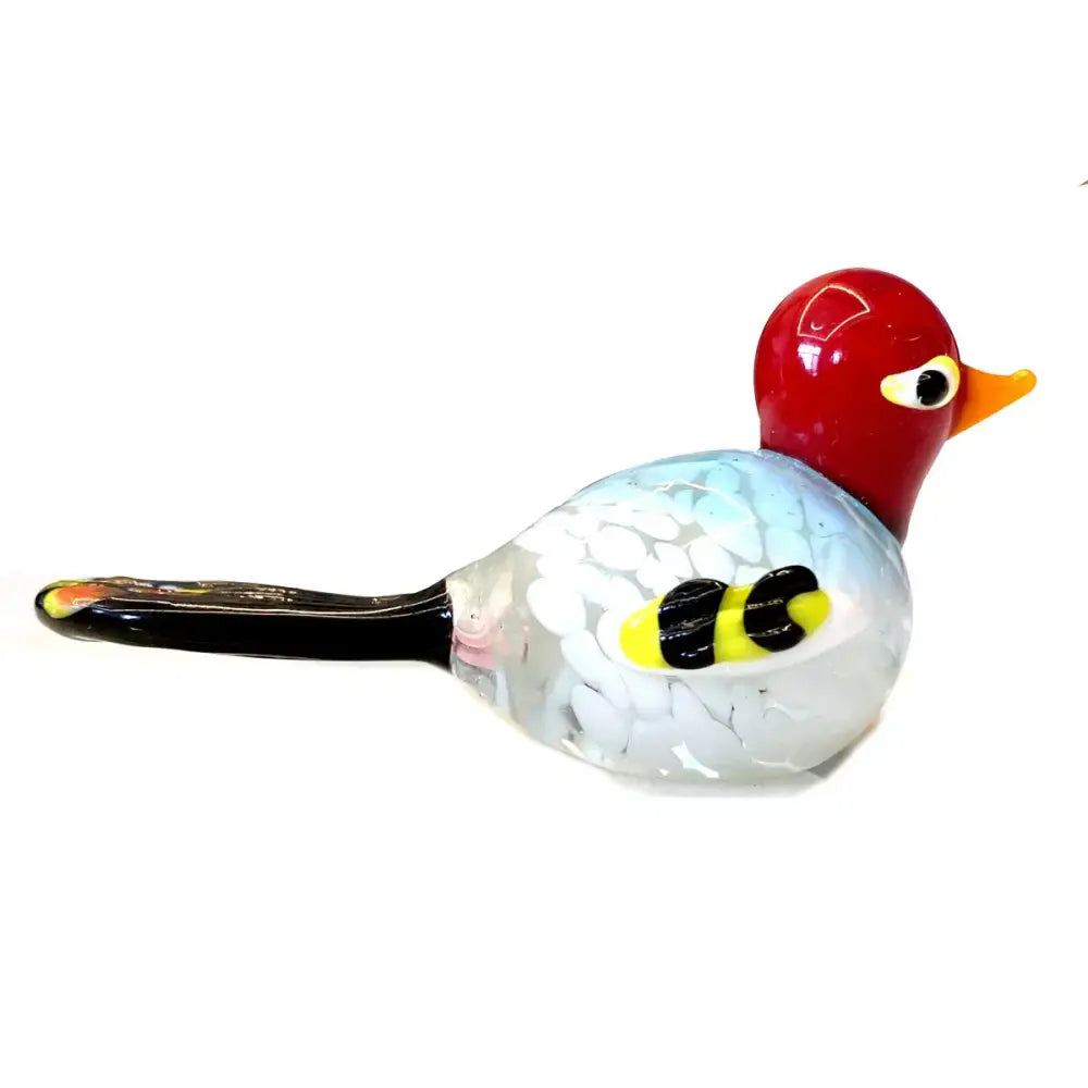 Decorbites™ glass animal figurines featuring a vibrant red-headed bird with translucent white body and glossy finish