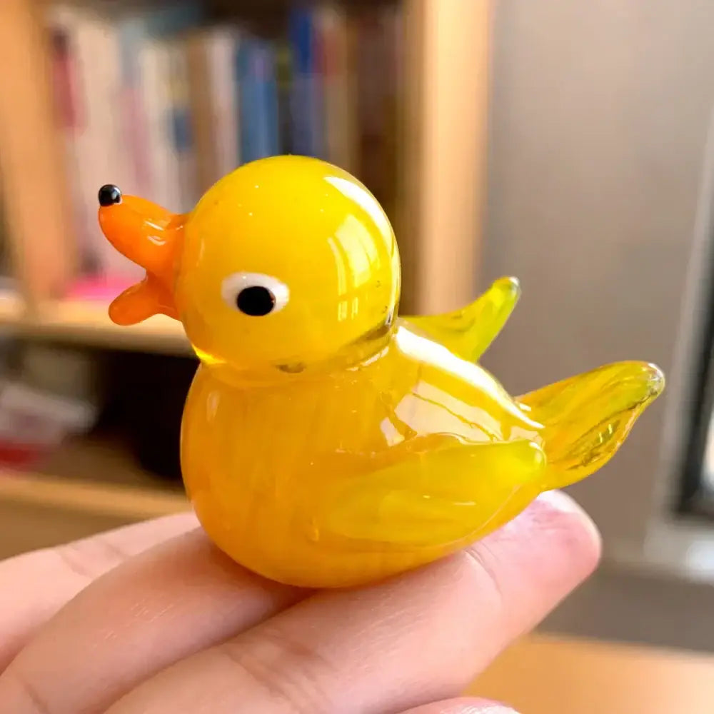 DecorBites™ translucent yellow glass animal figurine duck with orange beak, hand blown collectible for home decor and gifts