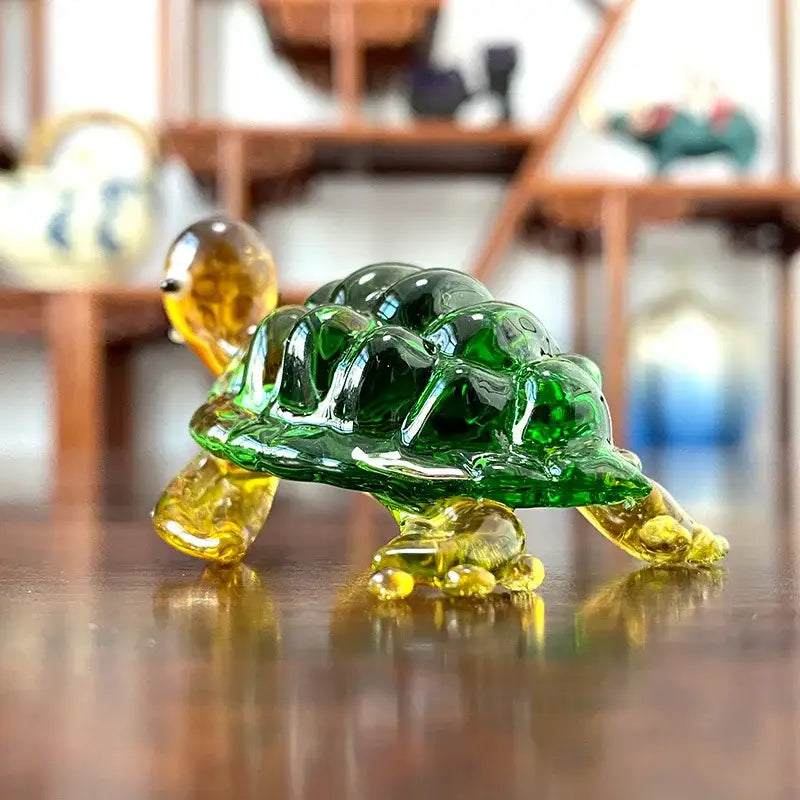 DecorBites™ translucent green and yellow glass animal figurines hand blown turtle collectible for home decor and gifts
