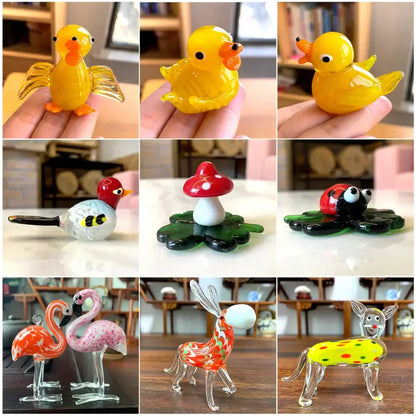 Vibrant yellow glass animal figurine duck with orange beak feet and translucent wings from DecorBites hand blown collectibles
