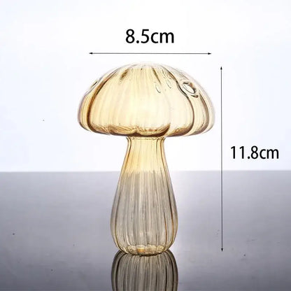 DecorBites™ glass aromatherapy vase home decor translucent amber glass ribbed mushroom-shaped vase