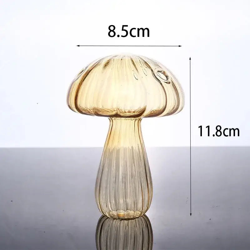 DecorBites™ glass aromatherapy vase home decor translucent amber glass ribbed mushroom-shaped vase
