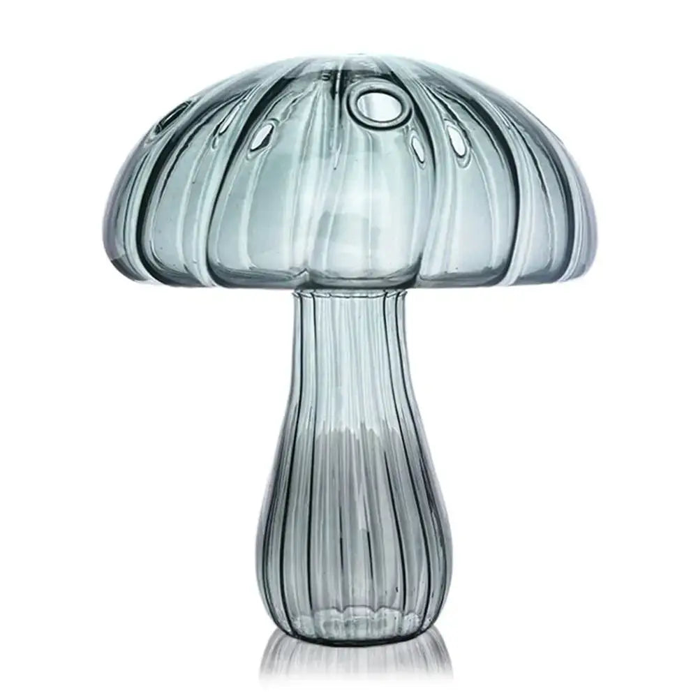DecorBites™ gray translucent glass aromatherapy vase with ribbed texture and mushroom shape for home decor
