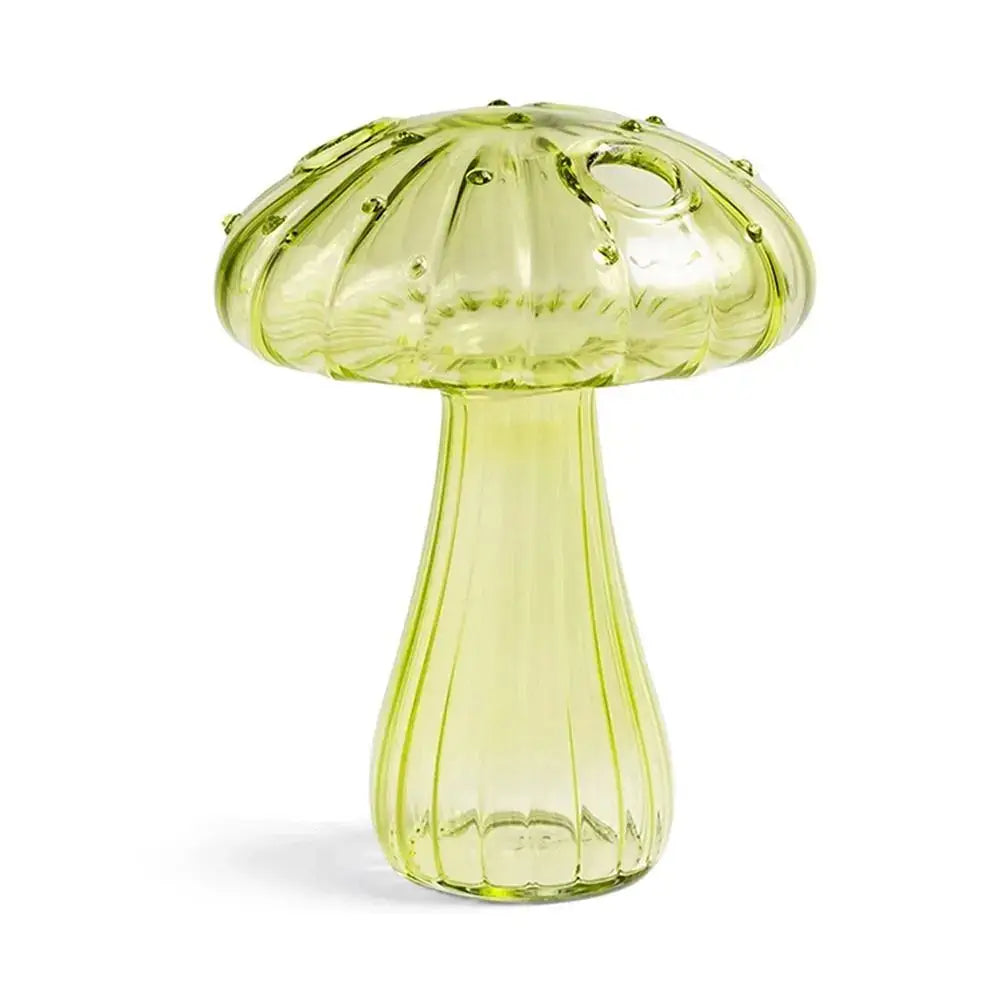 DecorBites™ translucent lime-green ribbed glass aromatherapy vase shaped like a mushroom for elegant home decor