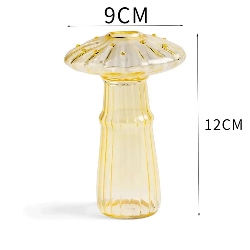 DecorBites™ glass aromatherapy vase in translucent yellow with fluted mushroom top and ridged stem for home decor