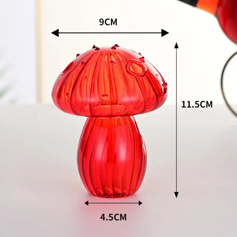 Decorbites™ vibrant red translucent glass aromatherapy vase shaped like a ribbed mushroom for home decor