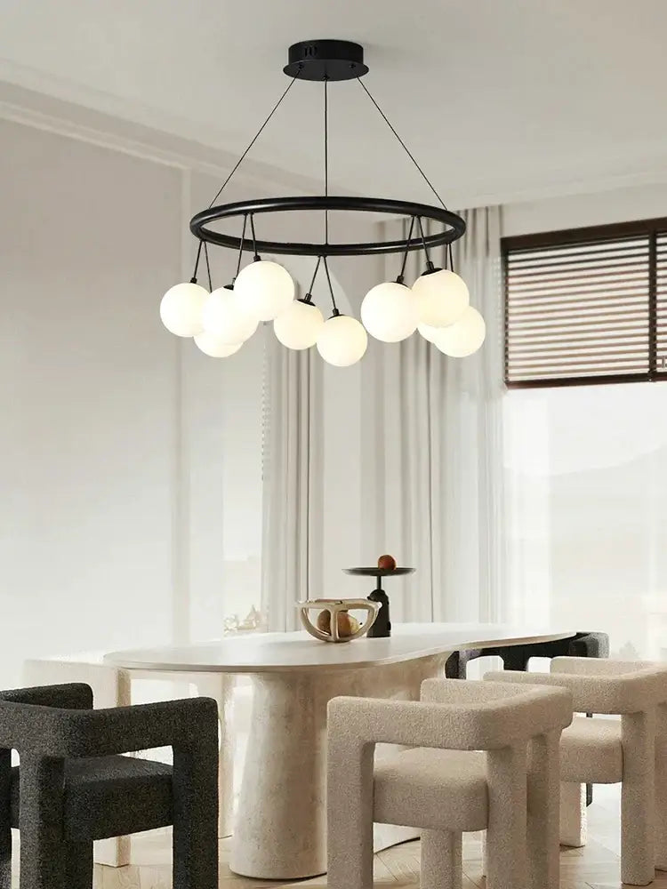 Decorbites glass art black metal chandelier with frosted glass globes for living room bedroom dining room children’s room