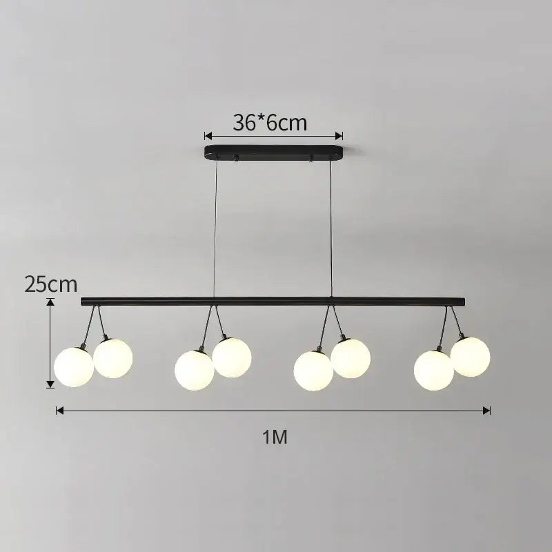 Black modern DecorBites glass art chandelier with six white glass bulbs for living room bedroom and dining room use