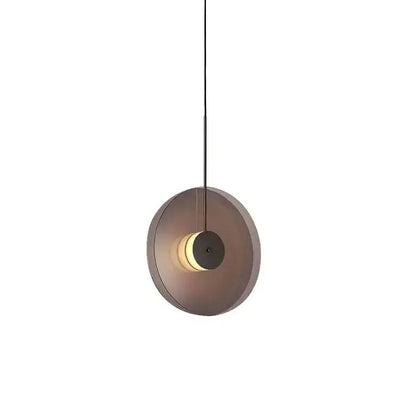 Modern minimalist decorbites glass art chandelier with circular smoked glass shade and black accent ring for home use