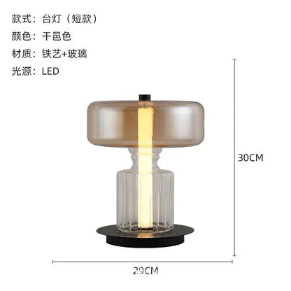 Decorbites glass art desk lamp with translucent amber glass shade and ribbed clear glass base for modern living room