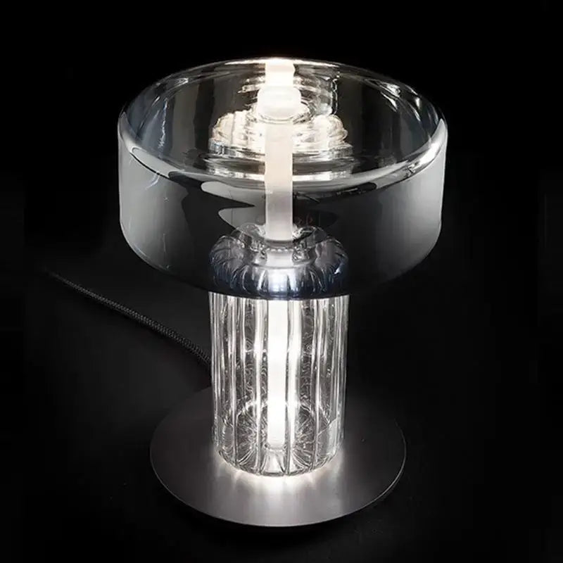 DecorBites glass art desk lamp with ribbed glass base and amber dome emits warm led light for bedroom and living room
