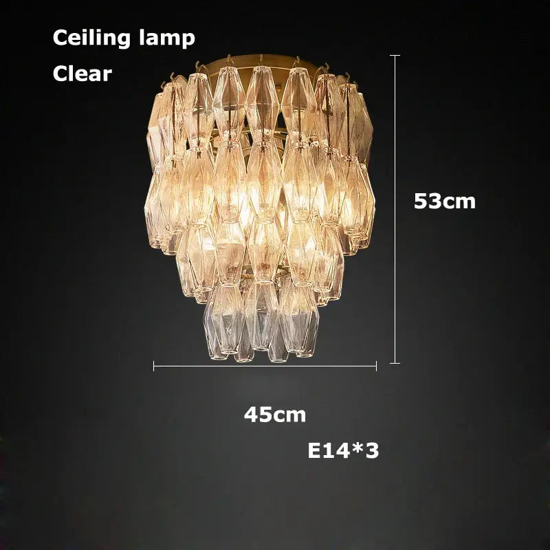 DecorBites glass art LED chandelier with clear crystal and gold-toned metal base for living room lighting