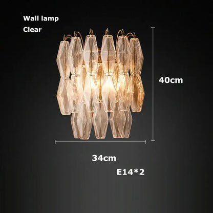 Clear faceted crystal wall lamp with gold-toned metal frame for decorbites glass art led chandelier living room use