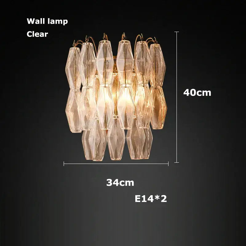 Clear faceted crystal wall lamp with gold-toned metal frame for decorbites glass art led chandelier living room use