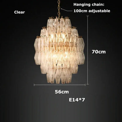 DecorBites glass art LED chandelier with tiered faceted clear glass and gold-toned metal accents for living room