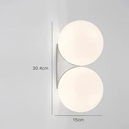 Modern minimalist wall lamp decorbites glass ball art with two frosted glass spheres on sleek metallic bracket for bedroom