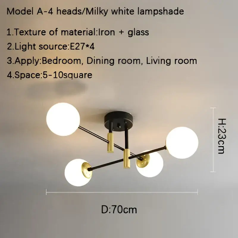 Decorbites glass ball black chandelier with milky white glass ball lampshades on black and gold metal frame model a-4
