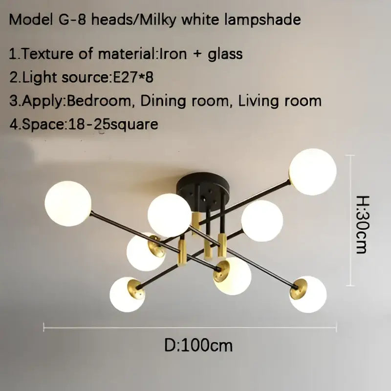 Milky white glass globe pendant light with black and gold metal arms in decorbites glass ball black chandelier model g-8