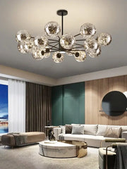 Modern decorbites glass ball branch chandelier with clear glass spheres and black metal frame for living room lighting