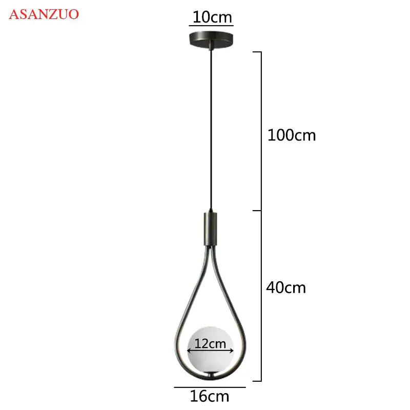 Black metal teardrop pendant light with white spherical bulb by DecorBites glass ball brass for Nordic bedroom decor