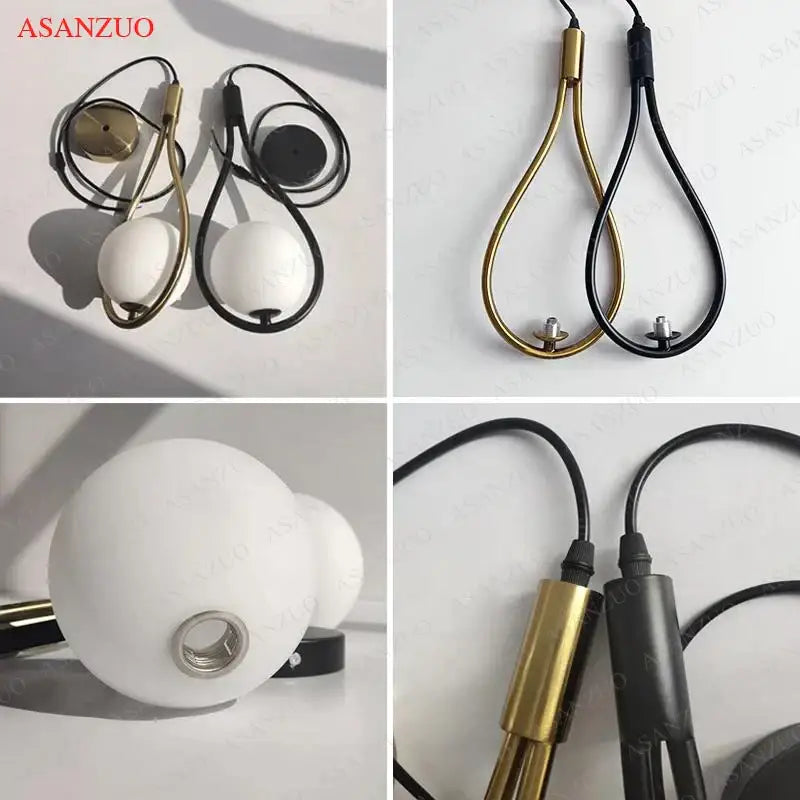 Decorbites glass ball brass pendant light with gold and black teardrop fixtures and frosted white glass ball bulbs for bedroom decor