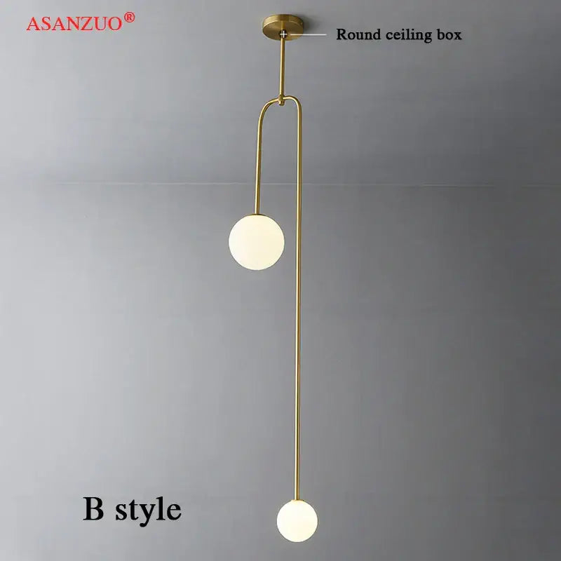 Gold-toned decorbites glass ball brass pendant lights with two frosted glass shades for restaurant and bedroom lighting
