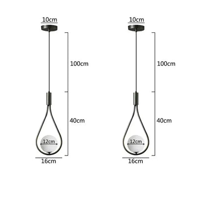 Modern black metal pendant light with teardrop frame and frosted globe for decorbites glass ball brass wall lamp lighting