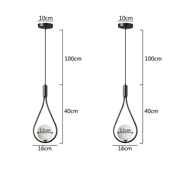 Modern black metal pendant light with teardrop frame and frosted globe for decorbites glass ball brass wall lamp lighting