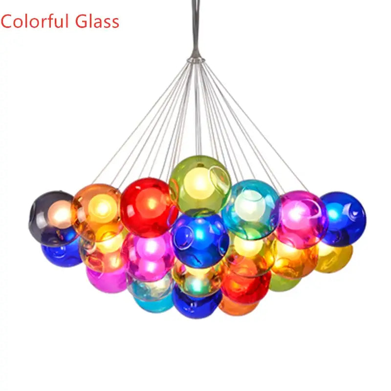 Vibrant multicolored glass globe bubble chandelier with metallic suspension frame decorbites bubble chandelier for living room