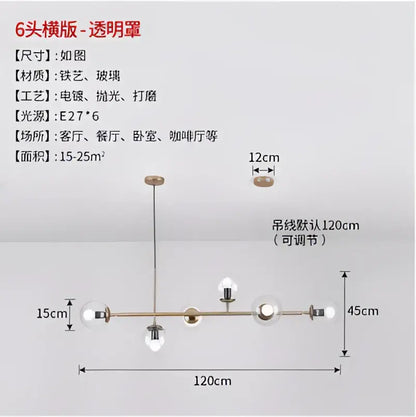 Decorbites glass ball bubble led chandelier with brass metal frame and six clear glass globes for modern home decor