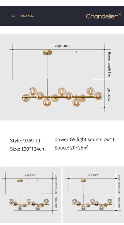 Gold-toned decorbites™ glass ball ball ceiling chandelier with spherical glass globes and sleek metallic frame for dining room