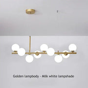 DecorBites™ glass ball ceiling chandelier with polished brass frame and milk white glass ball lampshades for home lighting
