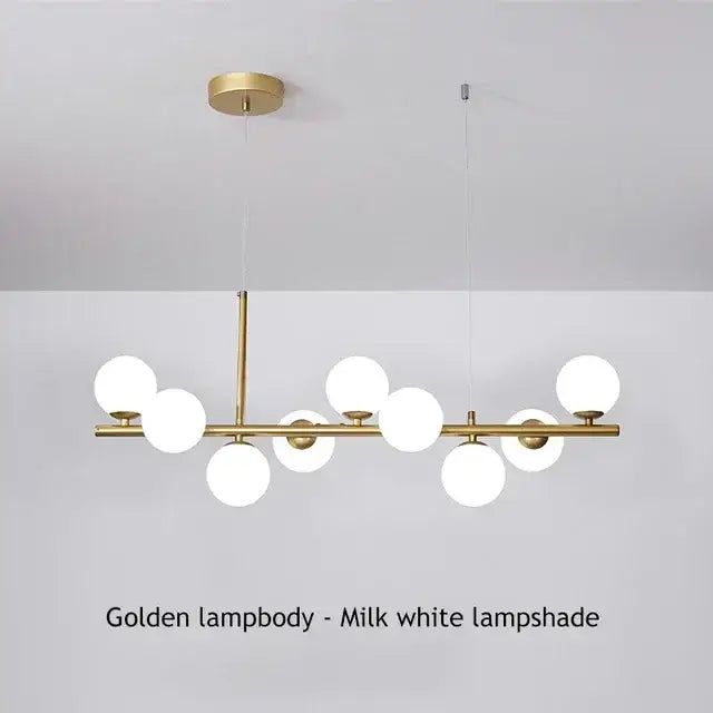Golden decorbites™ glass ball ceiling chandelier with milk white spherical lampshades and polished brass frame for home lighting