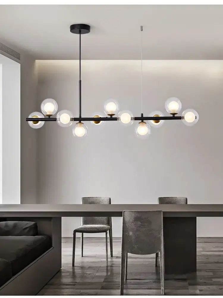 Modern black metal decorbites glass ball ceiling chandelier with spherical glass globe bulbs for home lighting