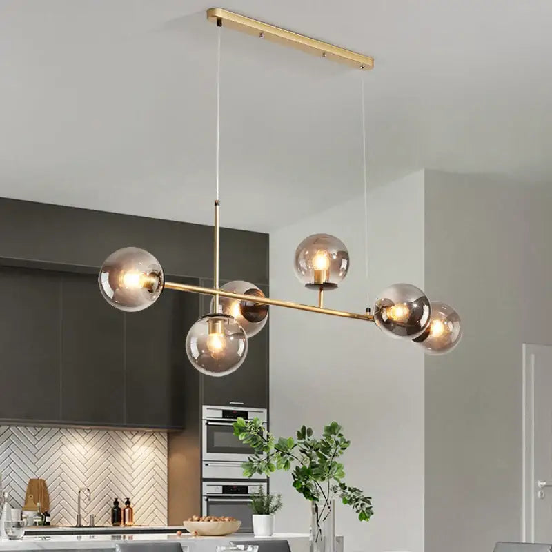 Modern brass pendant light with five smoked glass globe shades decorbites glass ball ceiling chandelier for kitchen dining living room