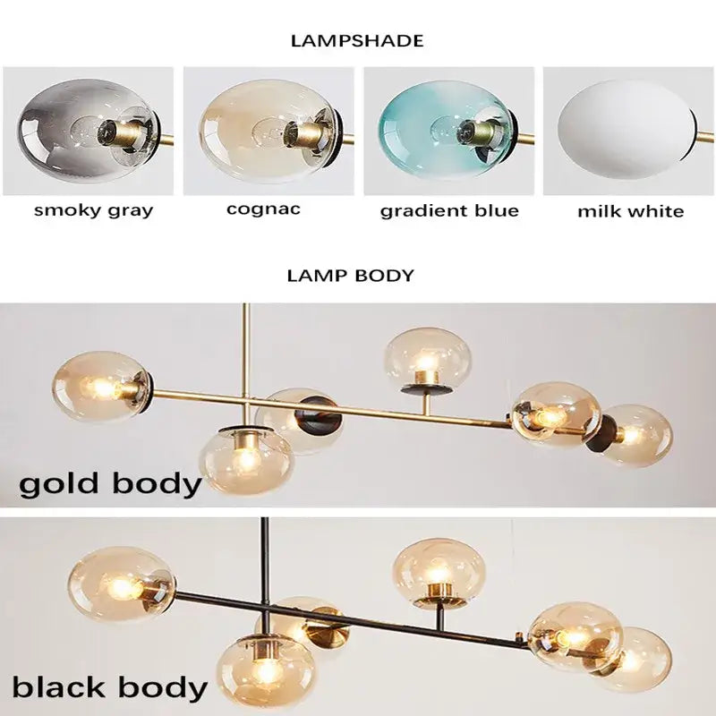 Modern decorbites glass ball ceiling chandelier with smoky gray and cognac glass lampshades and gold metal body for living room